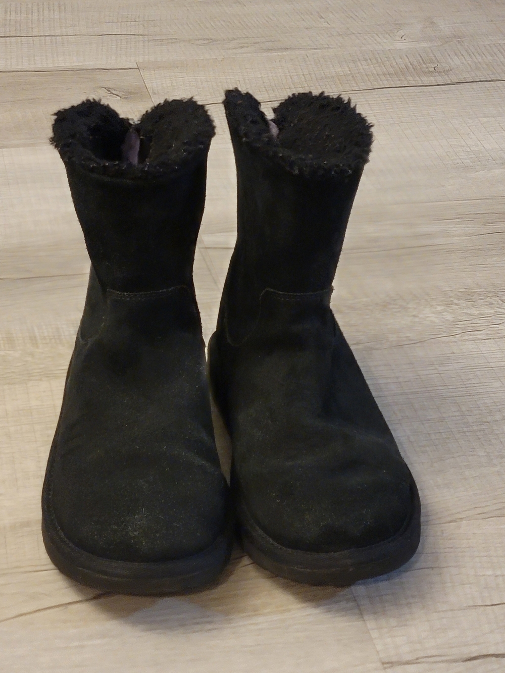UGG Black Suede Short Winter Boots with Shearling Collar
